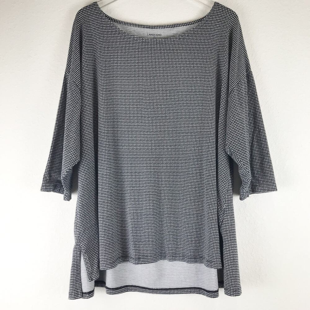 Lands' End Black White Square Dot Patterned High Low Dolman Top Plus Size 2X